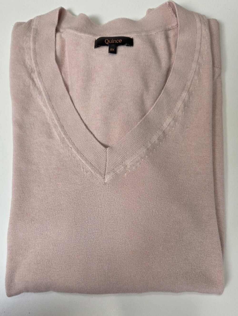 Quince Women's Light Pink Cotton Cashmere V-Neck Sweater EUC